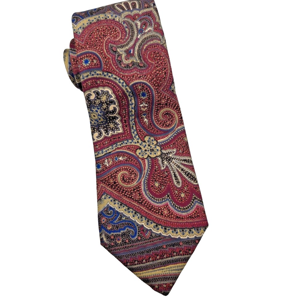 John Henry Mens Silk Graphic Tie Made In USA Burgundy 58 1/2" x 3 1/2‎